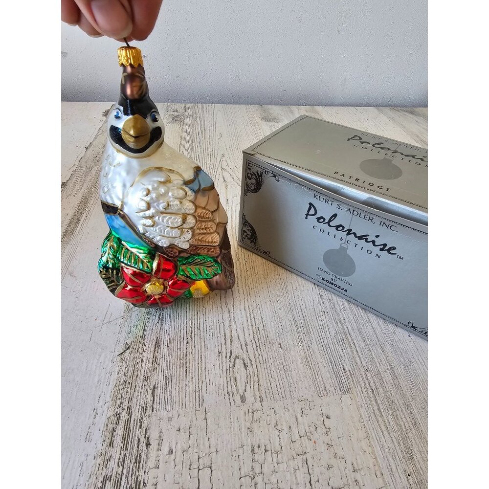 Polonaise Partridge pear tree Glass ornament poinsettia Kurt Adler bird Xmas tre